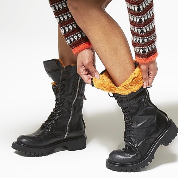 AS.98 Trevy Fur Sherpa lined combat boots black orange 39 8.5 9 worn few x’s - Picture 1 of 10